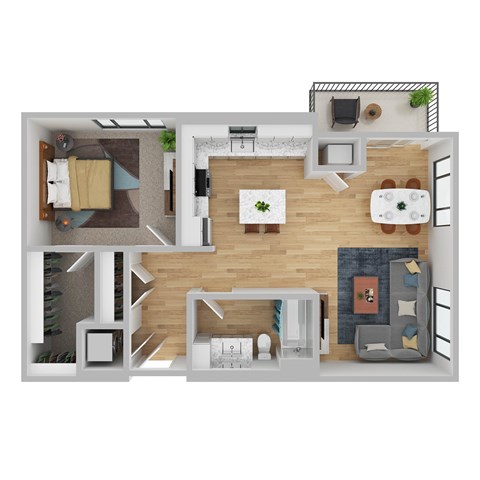 Floor plan for 1 bed, 1 bath, 808 sqft